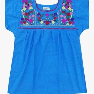 Blue Embroidered Peasant Blouse